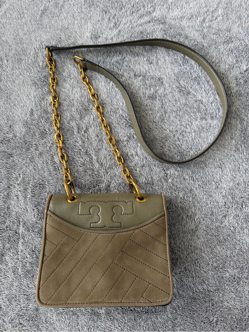 Tory Burch Olive Quilted Leather Chain-Trim Crossbody
